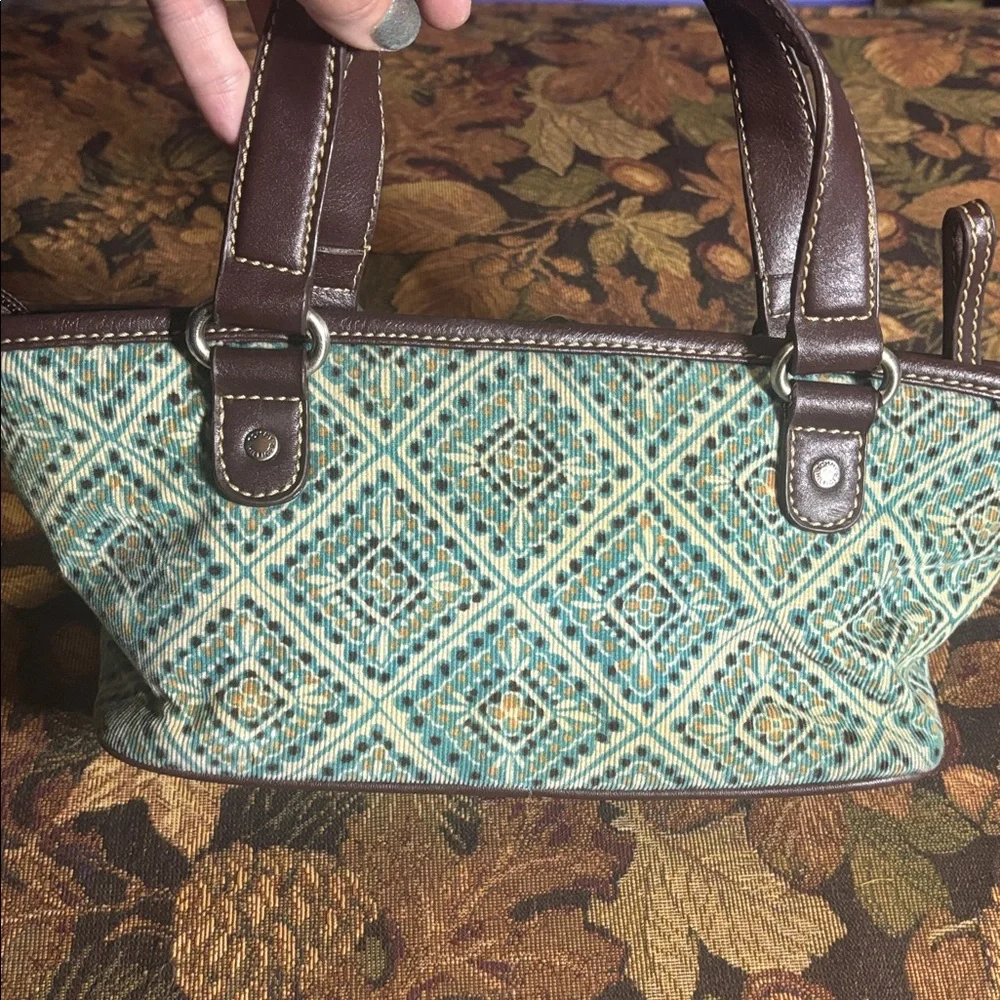Y2K Tommy Hilfiger Corduroy Patterned Fabric & Brown Leather Small Handbag